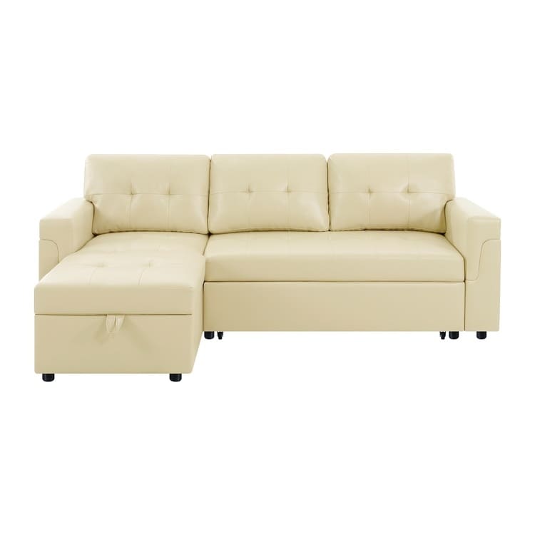 Canapé sectionnel convertible réversible avec lit gigogne, méridienne avec rangement dissimulé et pieds robustes