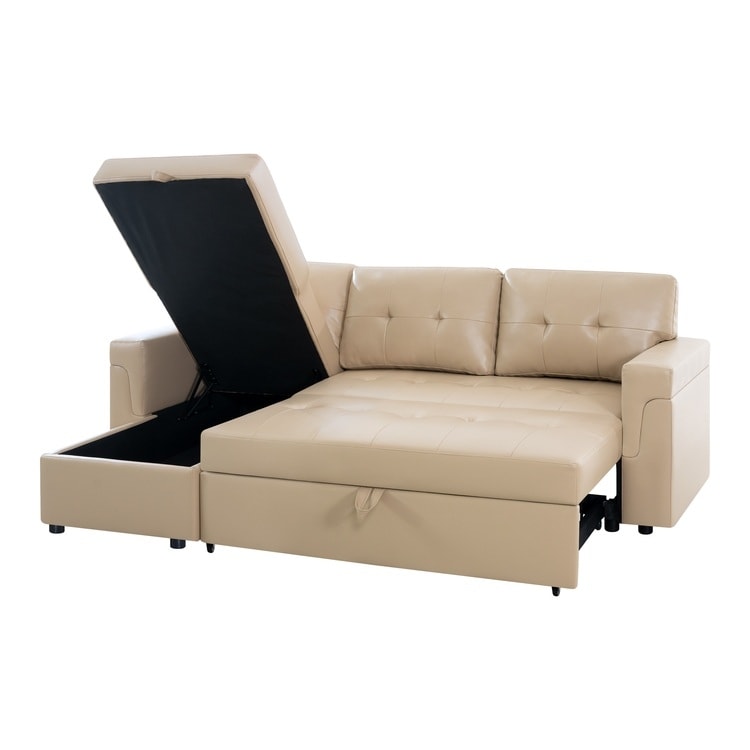 Canapé sectionnel convertible réversible avec lit gigogne, méridienne avec rangement dissimulé et pieds robustes