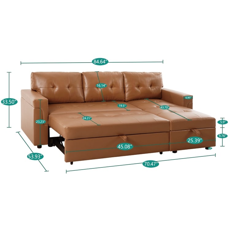 Canapé sectionnel convertible réversible avec lit gigogne, méridienne avec rangement dissimulé et pieds robustes