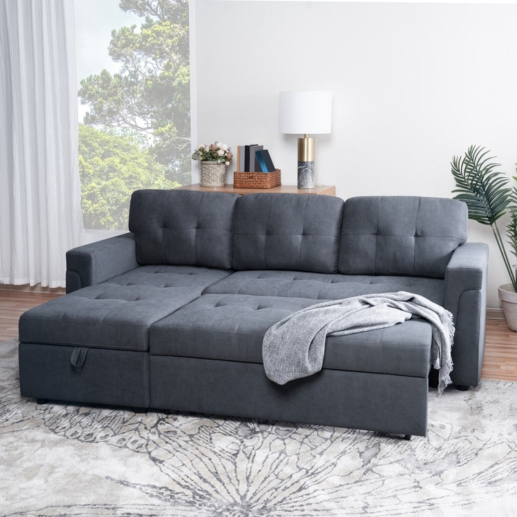 Canapé sectionnel convertible réversible avec lit gigogne, méridienne avec rangement dissimulé et pieds robustes