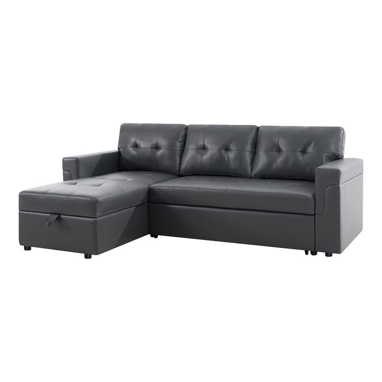 Canapé sectionnel convertible réversible avec lit gigogne, méridienne avec rangement dissimulé et pieds robustes