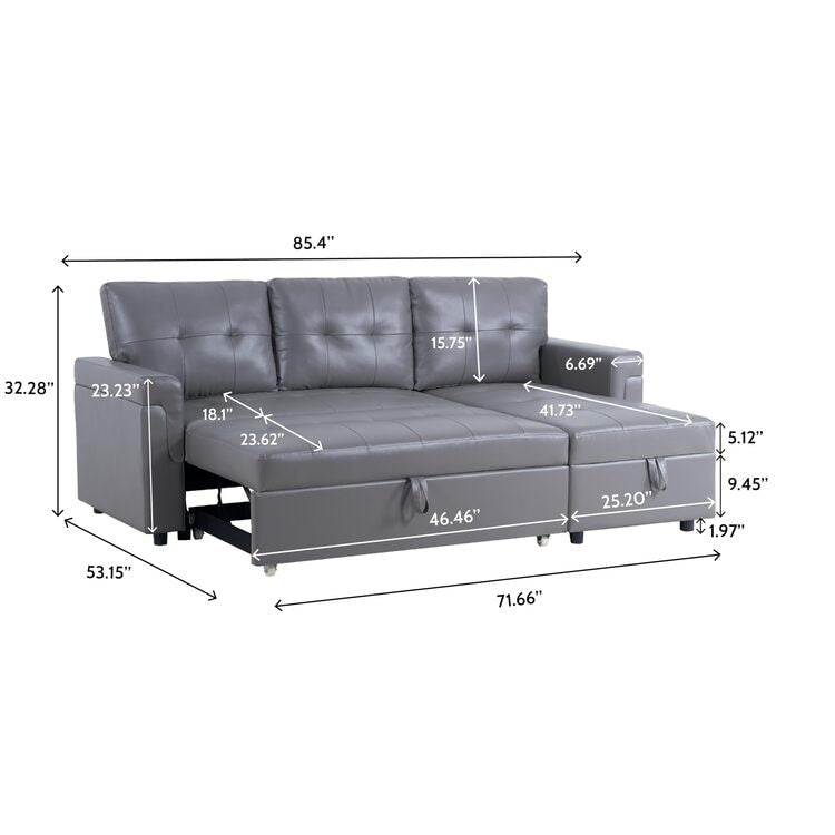 Canapé sectionnel convertible réversible avec lit gigogne, méridienne avec rangement dissimulé et pieds robustes
