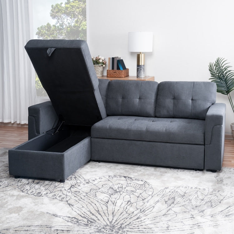 Canapé sectionnel convertible réversible avec lit gigogne, méridienne avec rangement dissimulé et pieds robustes
