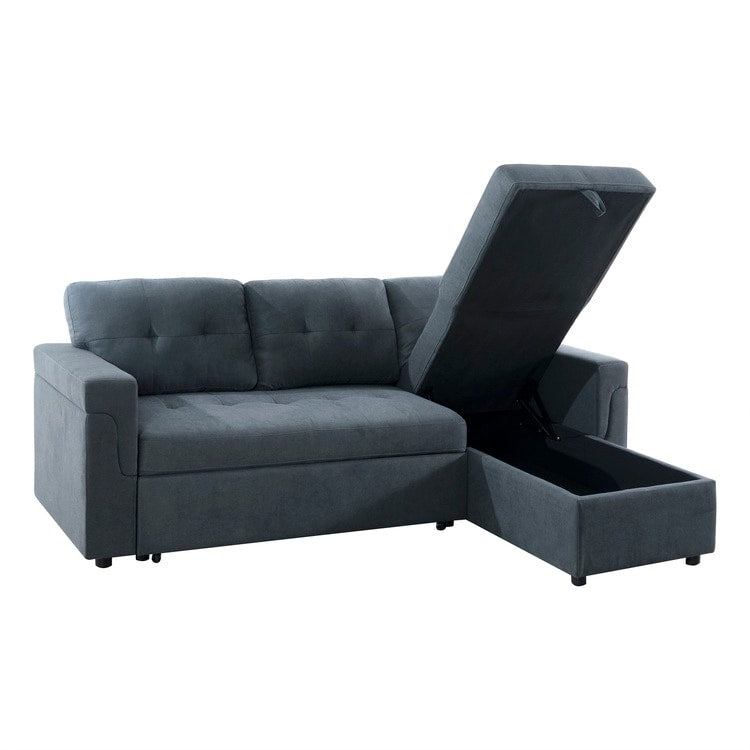 Canapé sectionnel convertible réversible avec lit gigogne, méridienne avec rangement dissimulé et pieds robustes