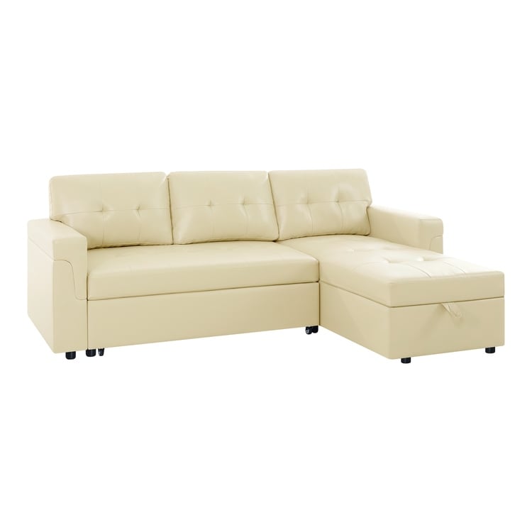 Canapé sectionnel convertible réversible avec lit gigogne, méridienne avec rangement dissimulé et pieds robustes
