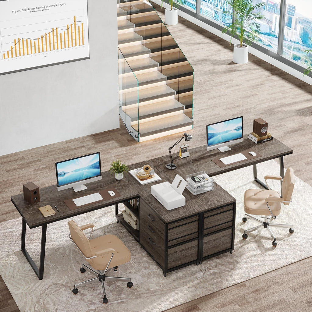 Bureau réversible en L avec tiroirs classeurs, bureau d'angle pour ordinateur