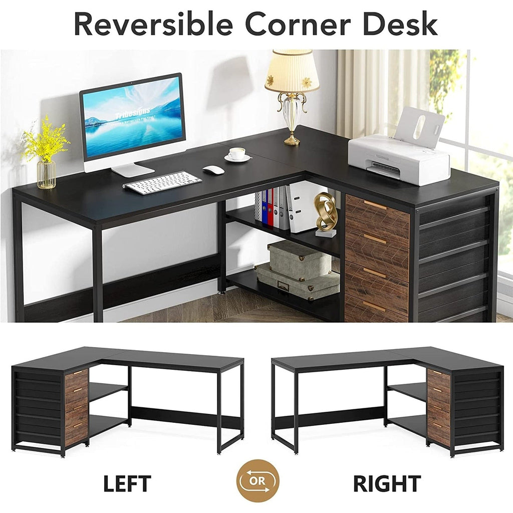 Bureau d'ordinateur réversible en forme de L, table d'écriture robuste, poste de travail