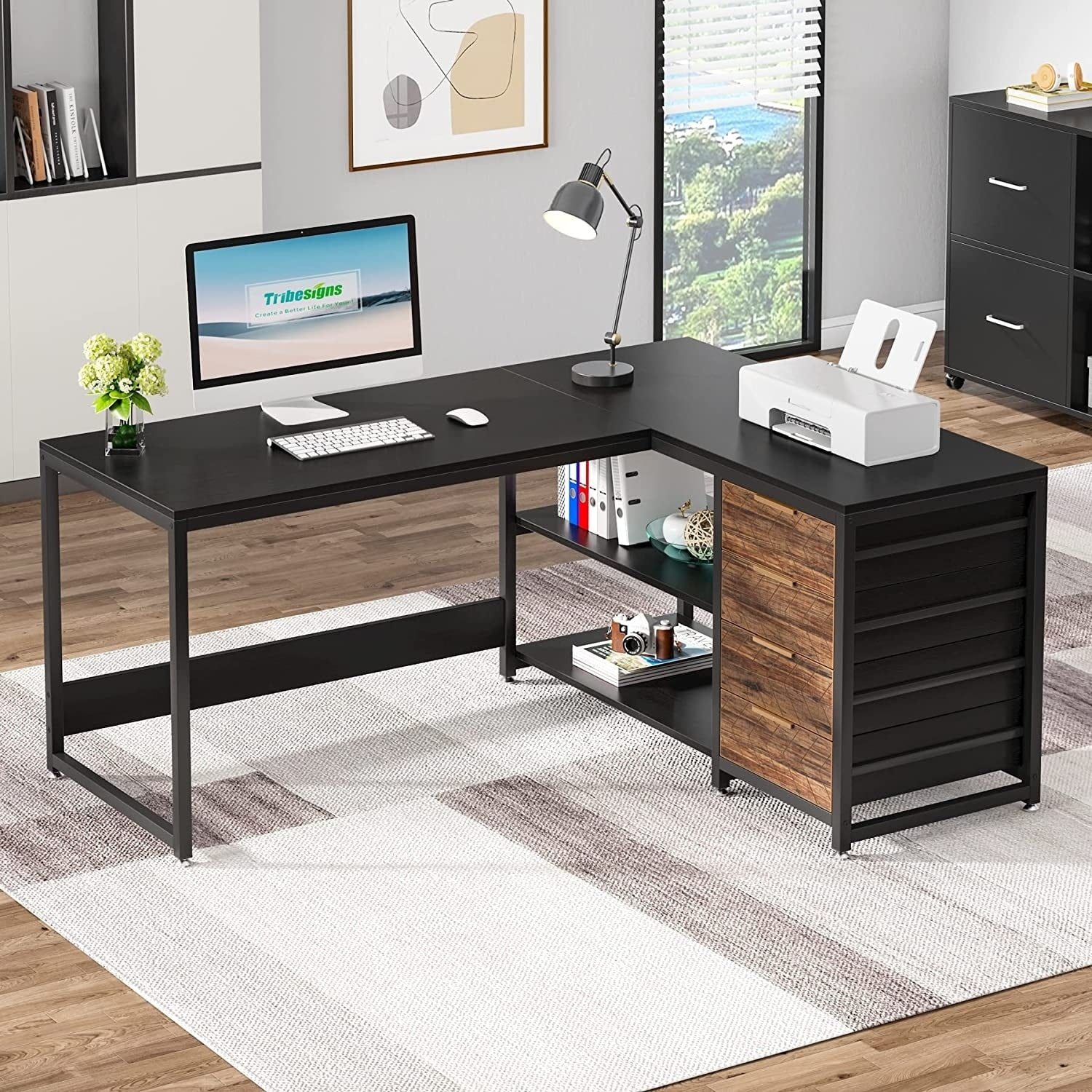 Bureau d'ordinateur réversible en forme de L, table d'écriture robuste, poste de travail