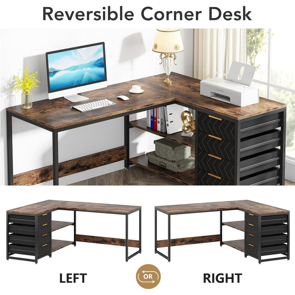 Bureau d'ordinateur réversible en forme de L, table d'écriture robuste, poste de travail