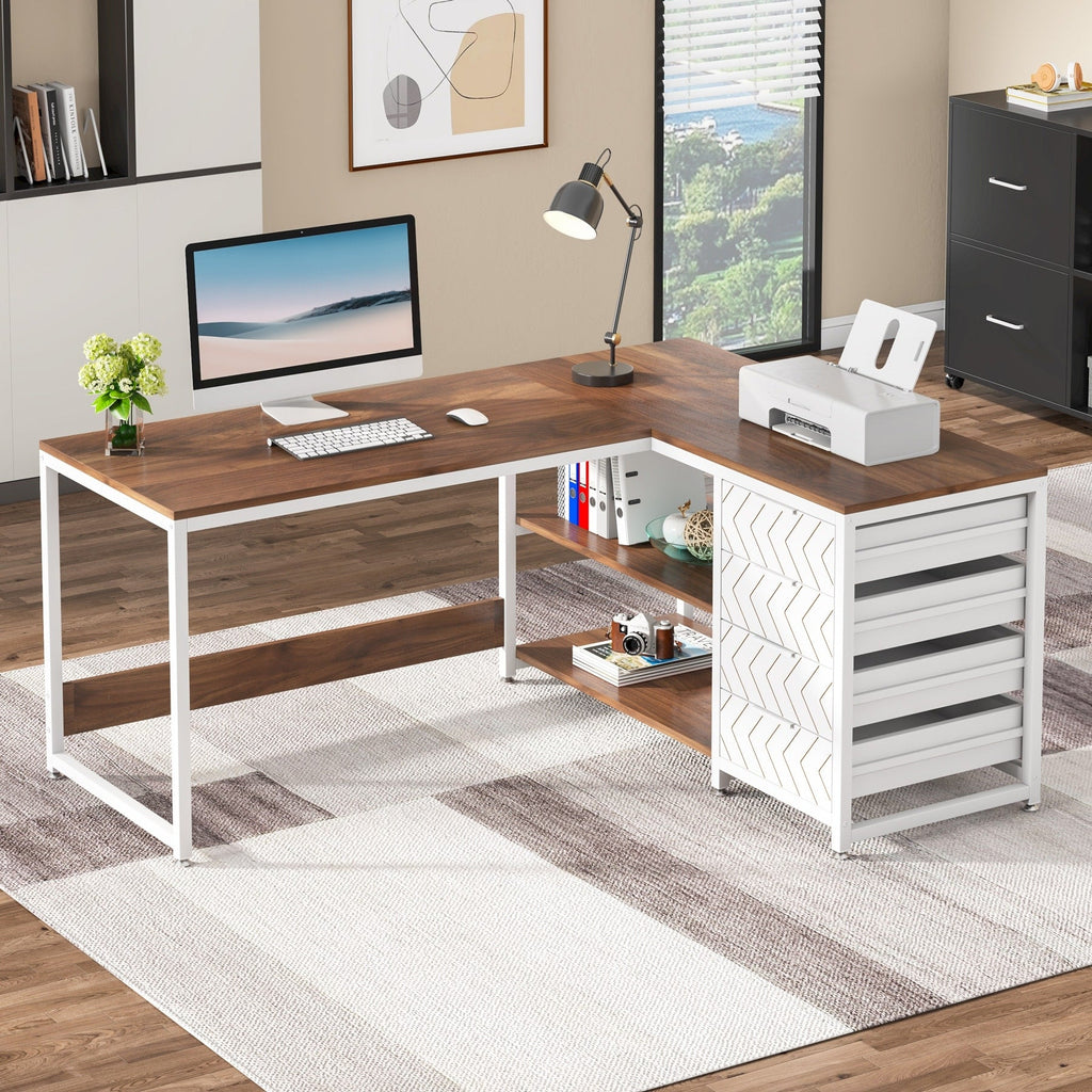 Bureau d'ordinateur réversible en forme de L, table d'écriture robuste, poste de travail