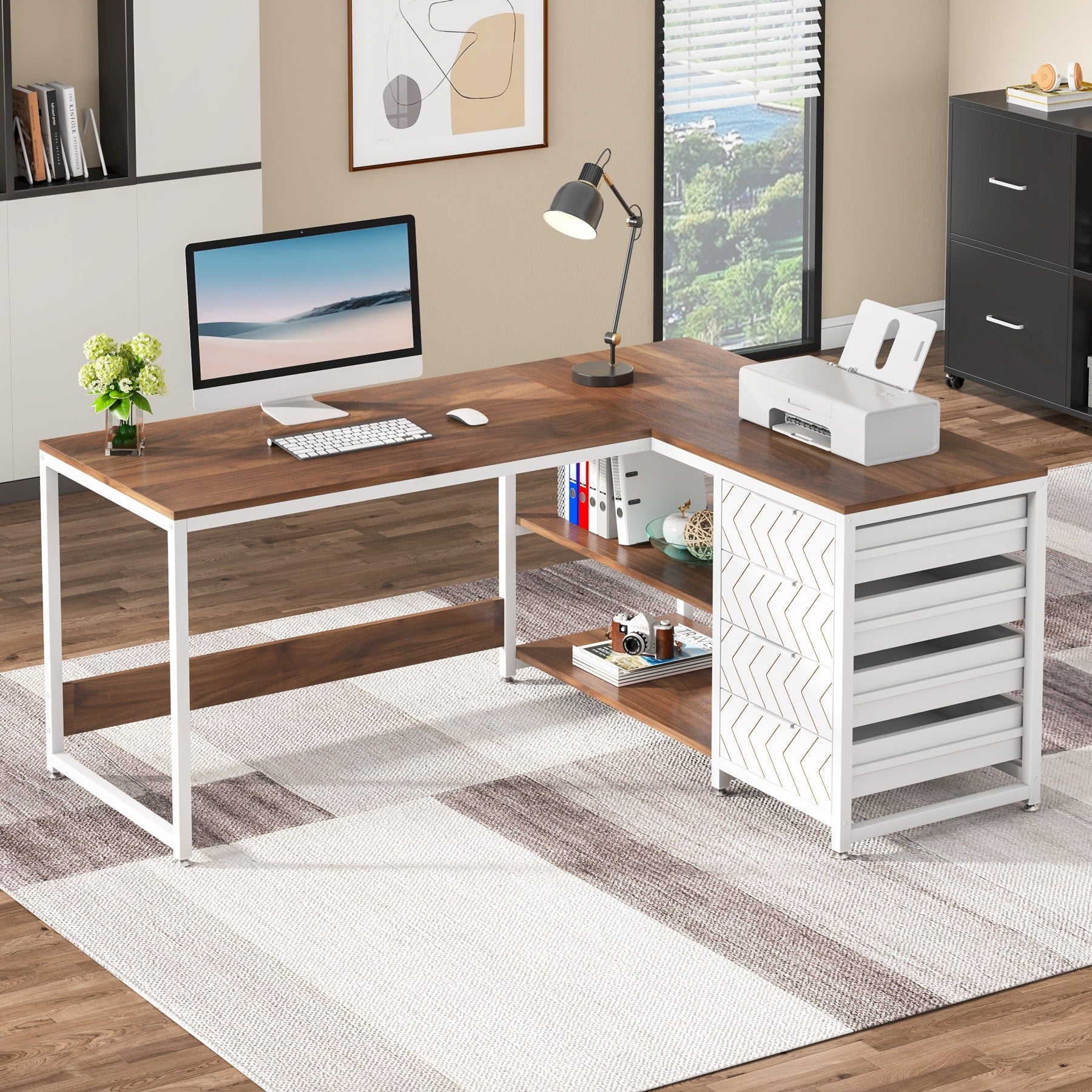 Bureau d'ordinateur réversible en forme de L, table d'écriture robuste, poste de travail