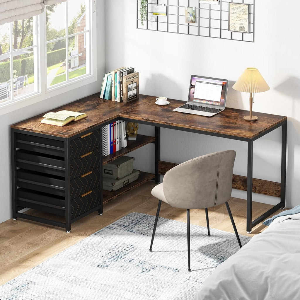 Bureau d'ordinateur réversible en forme de L, table d'écriture robuste, poste de travail