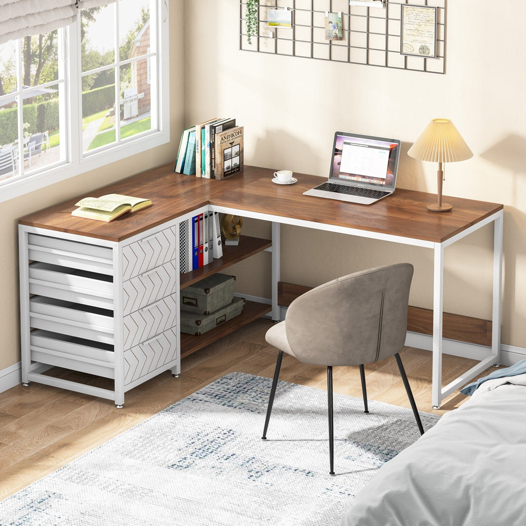 Bureau d'ordinateur réversible en forme de L, table d'écriture robuste, poste de travail
