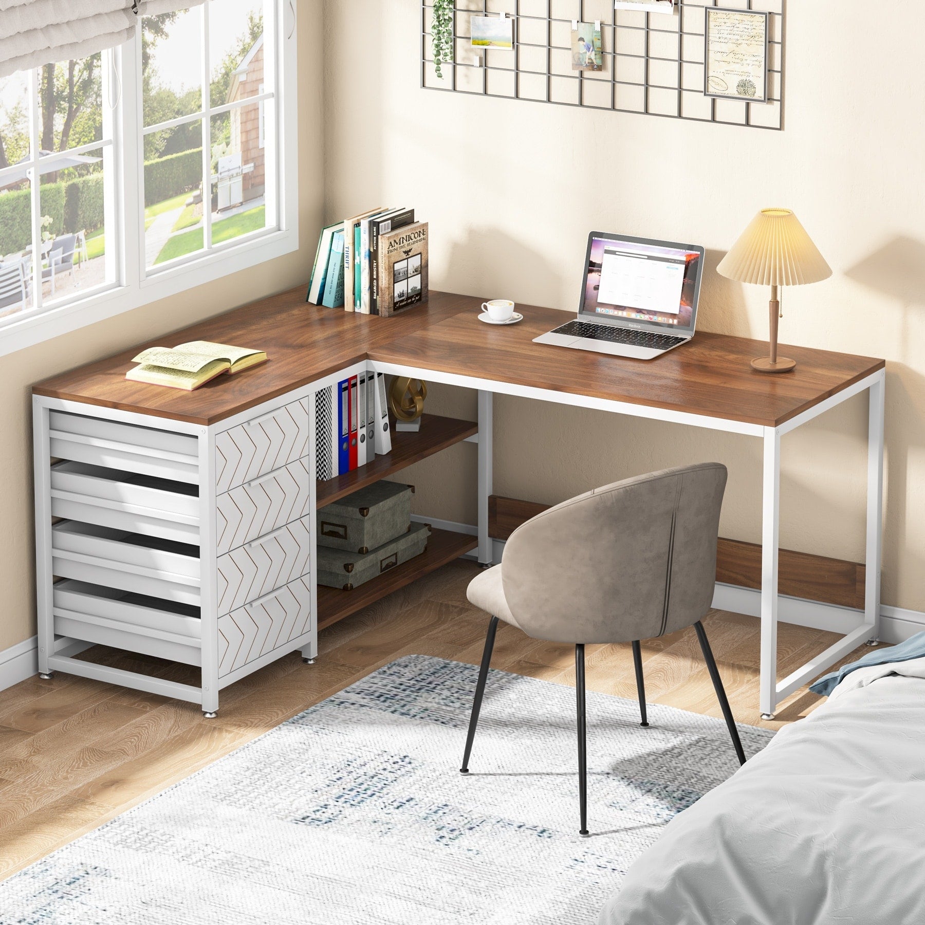 Bureau d'ordinateur réversible en forme de L, table d'écriture robuste, poste de travail