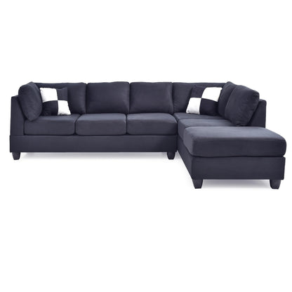 Canapé sectionnel réversible 4 places en microsuède avec coussins décoratifs - 111 - Noir