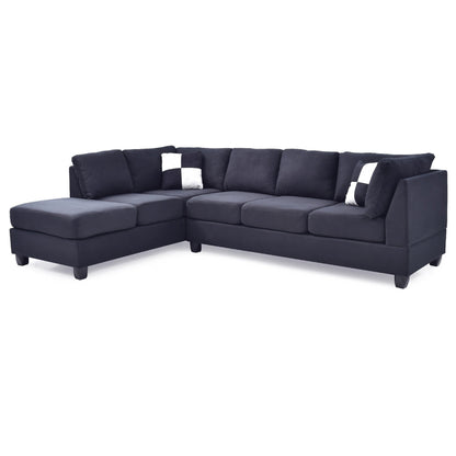 Canapé sectionnel réversible 4 places en microsuède avec coussins décoratifs - 111 - Noir