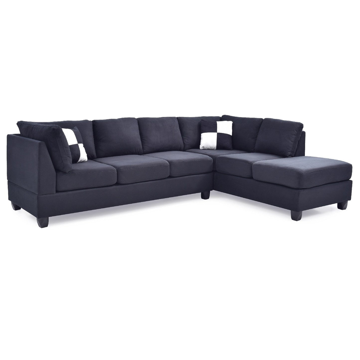 Canapé sectionnel réversible 4 places en microsuède avec coussins décoratifs - 111 - Noir