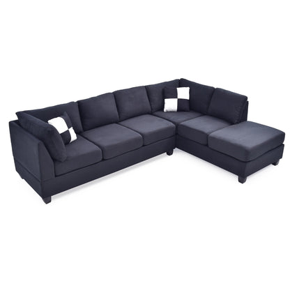 Canapé sectionnel réversible 4 places en microsuède avec coussins décoratifs - 111 - Noir