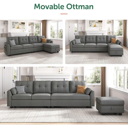 Canapé sectionnel réversible en L, convertible, 4 places, gris foncé