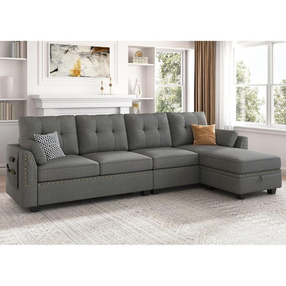 Canapé sectionnel réversible en L, convertible, 4 places, gris foncé
