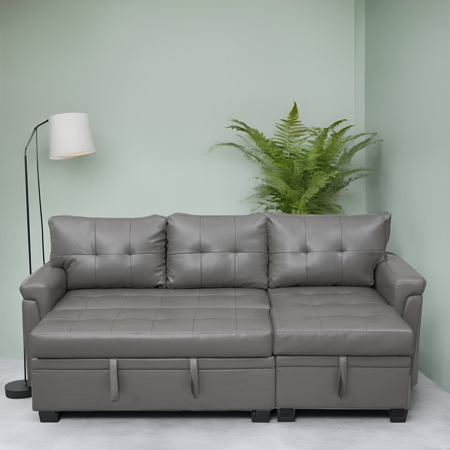 Canapé sectionnel réversible avec lit gigogne, méridienne de rangement dissimulée, pieds durables,