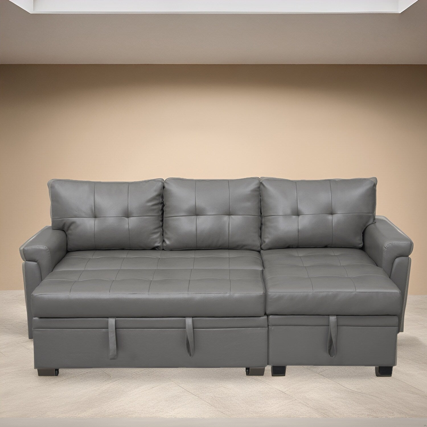 Canapé sectionnel réversible avec lit gigogne, méridienne de rangement dissimulée, pieds durables,