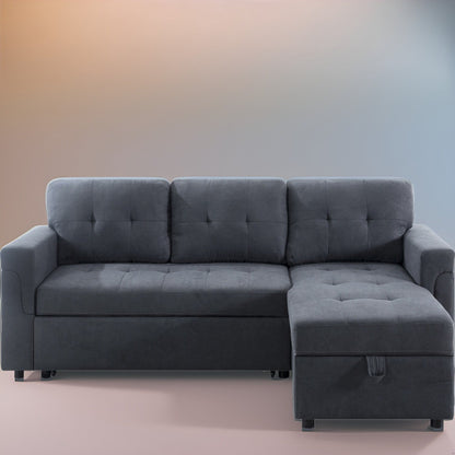 Canapé sectionnel réversible avec lit gigogne, méridienne de rangement dissimulée, pieds durables,