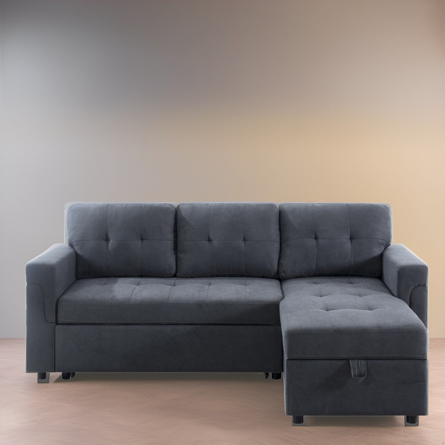 Canapé sectionnel réversible avec lit gigogne, méridienne de rangement dissimulée, pieds durables,