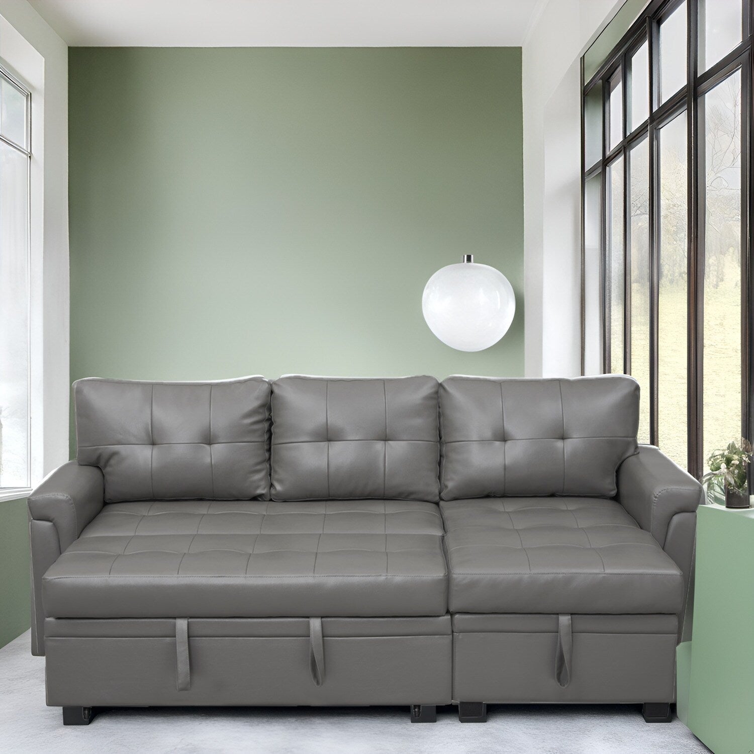 Canapé sectionnel réversible avec lit gigogne, méridienne de rangement dissimulée, pieds durables,