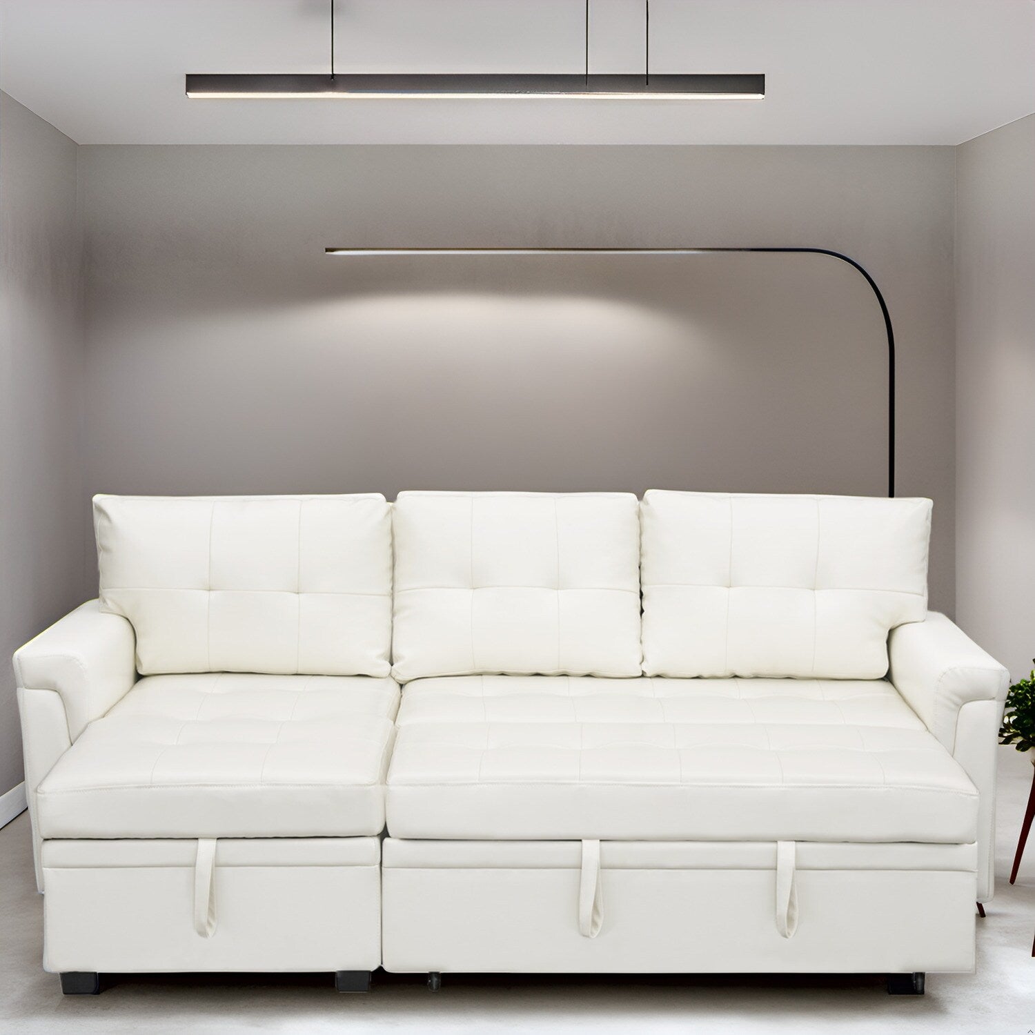 Canapé sectionnel réversible avec lit gigogne, méridienne de rangement dissimulée, pieds durables,