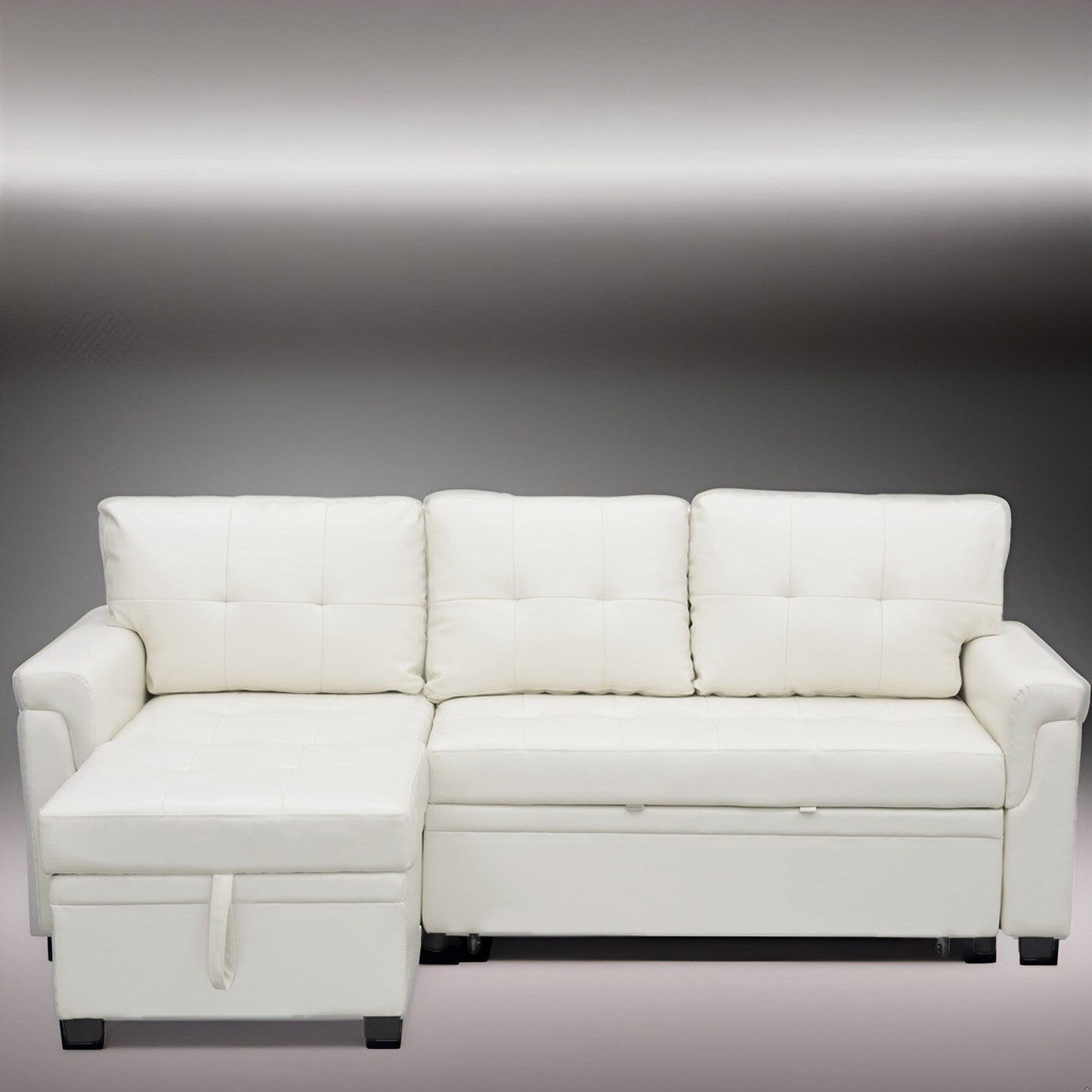 Canapé sectionnel réversible avec lit gigogne, méridienne de rangement dissimulée, pieds durables,