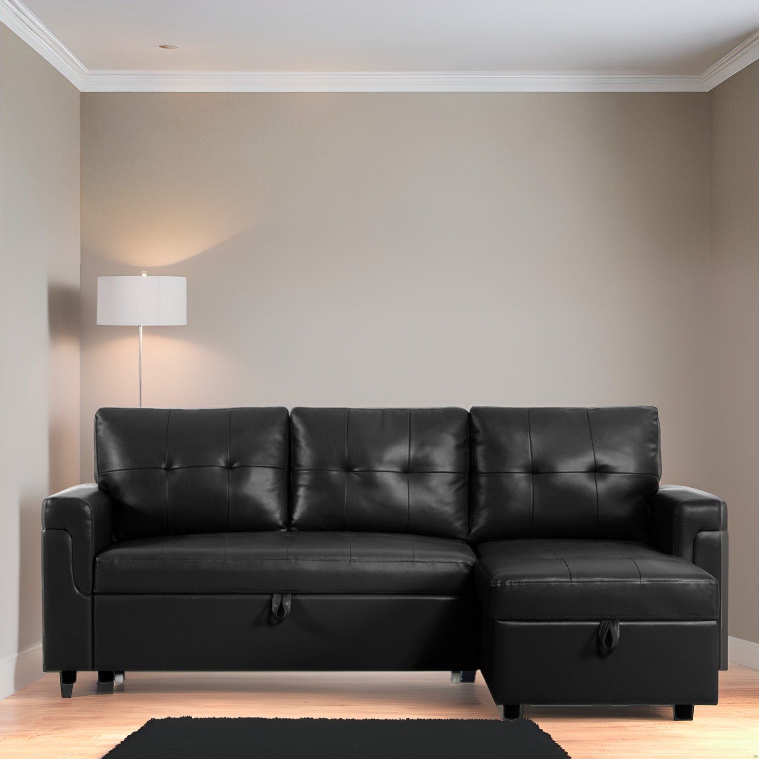 Canapé sectionnel réversible avec lit gigogne, méridienne de rangement dissimulée, pieds durables,