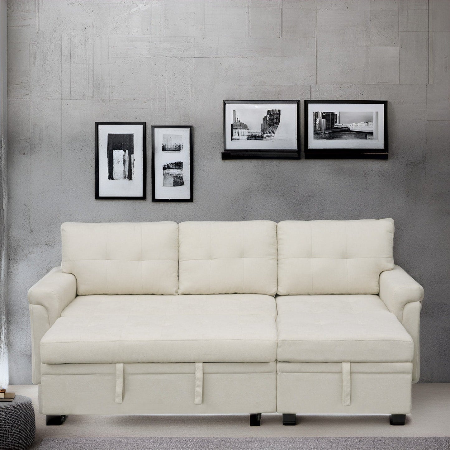 Canapé sectionnel réversible avec lit gigogne, méridienne de rangement dissimulée, pieds durables,