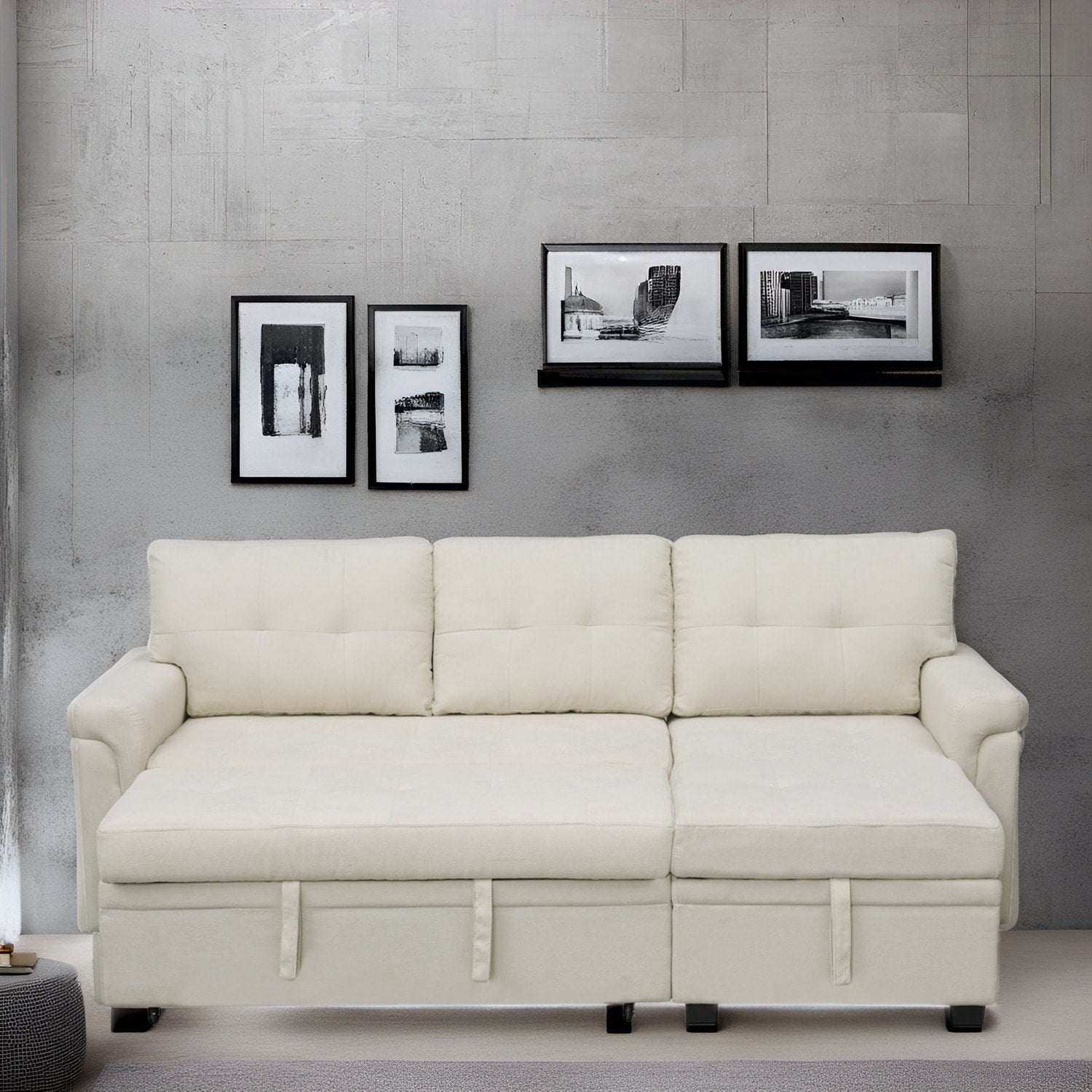 Canapé sectionnel réversible avec lit gigogne, méridienne de rangement dissimulée, pieds durables,