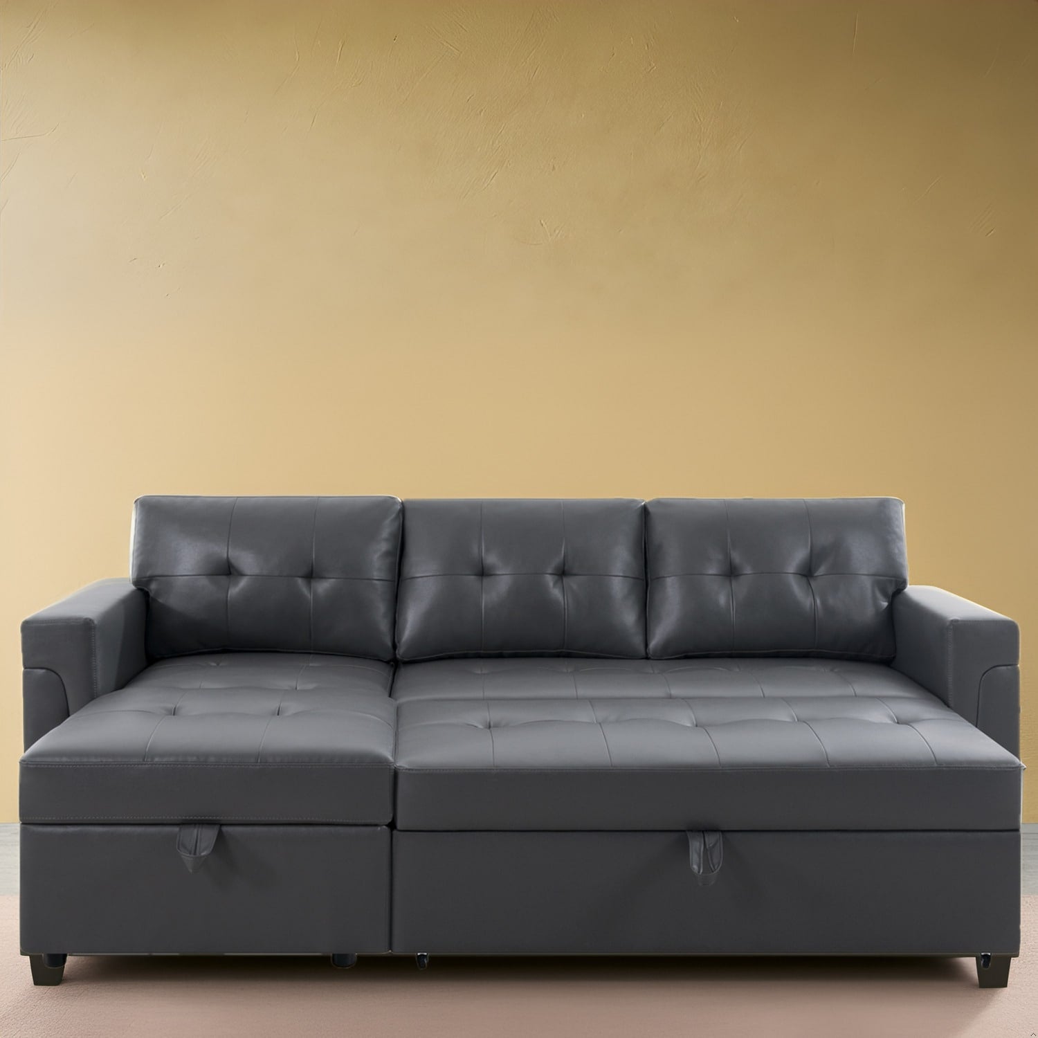 Canapé sectionnel réversible avec lit gigogne, méridienne de rangement dissimulée, pieds durables,