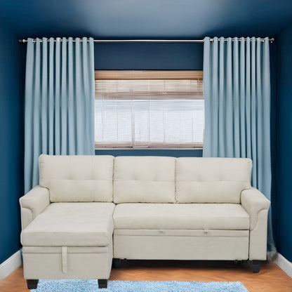 Canapé sectionnel réversible avec lit gigogne, méridienne de rangement dissimulée, pieds durables,