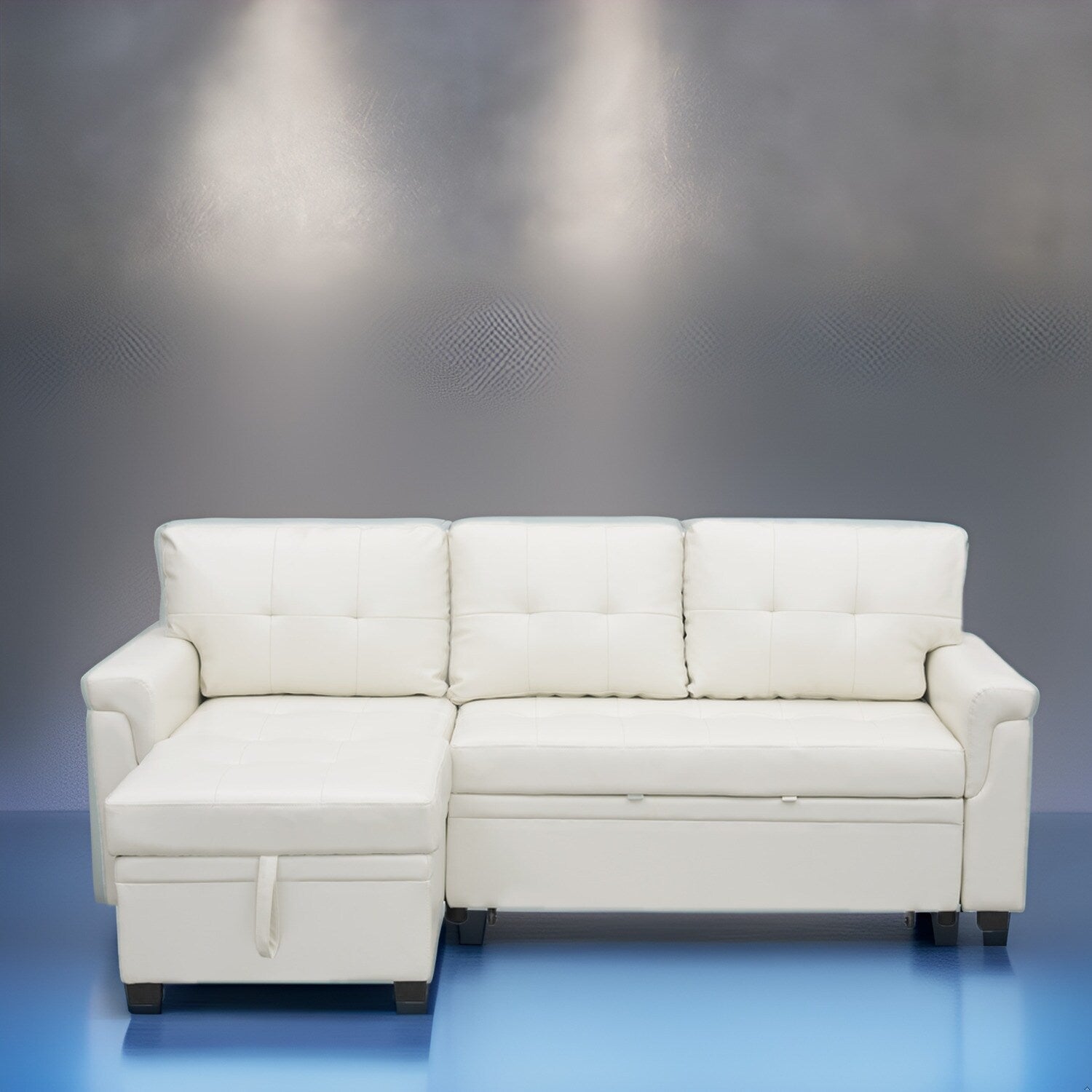 Canapé sectionnel réversible avec lit gigogne, méridienne de rangement dissimulée, pieds durables,