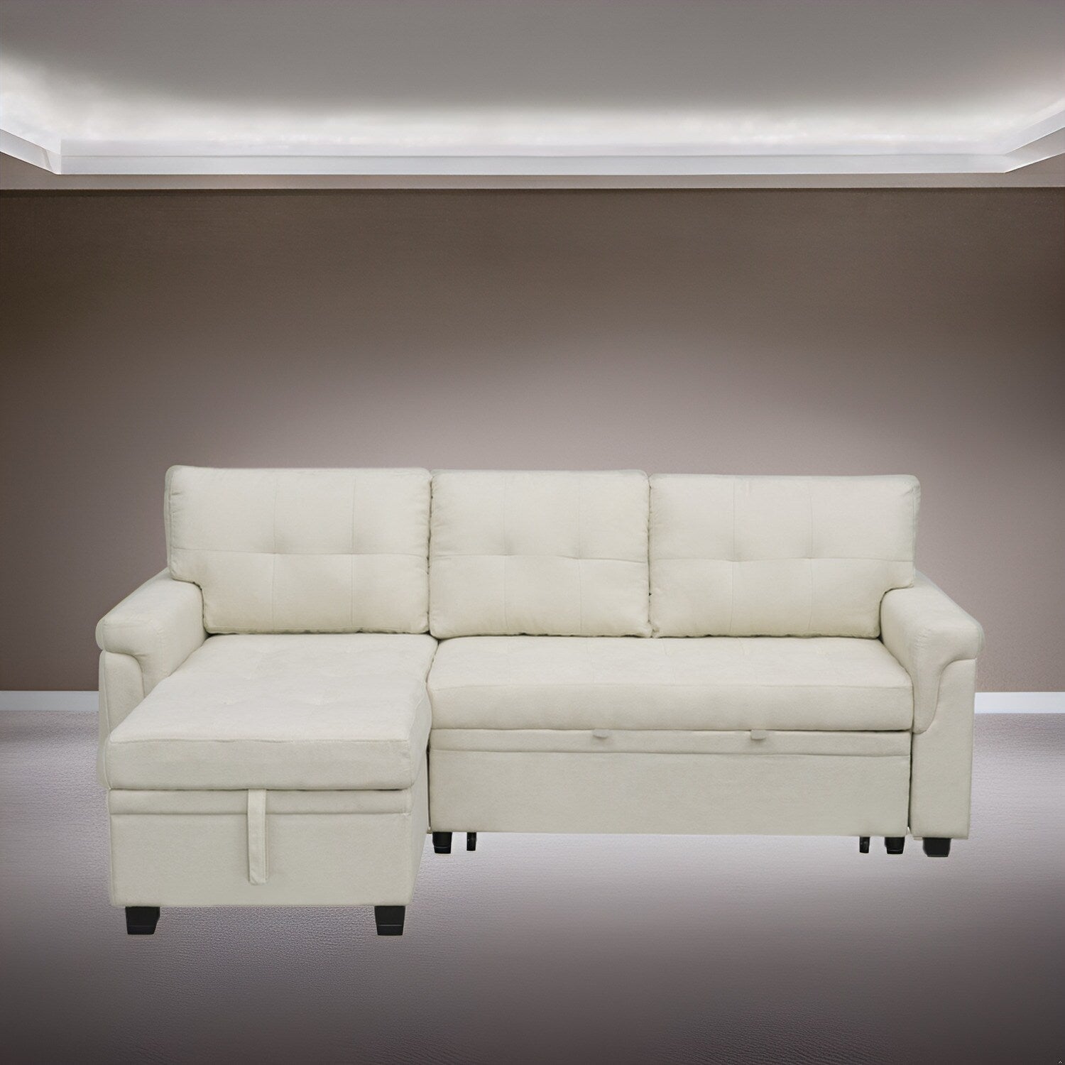 Canapé sectionnel réversible avec lit gigogne, méridienne de rangement dissimulée, pieds durables,