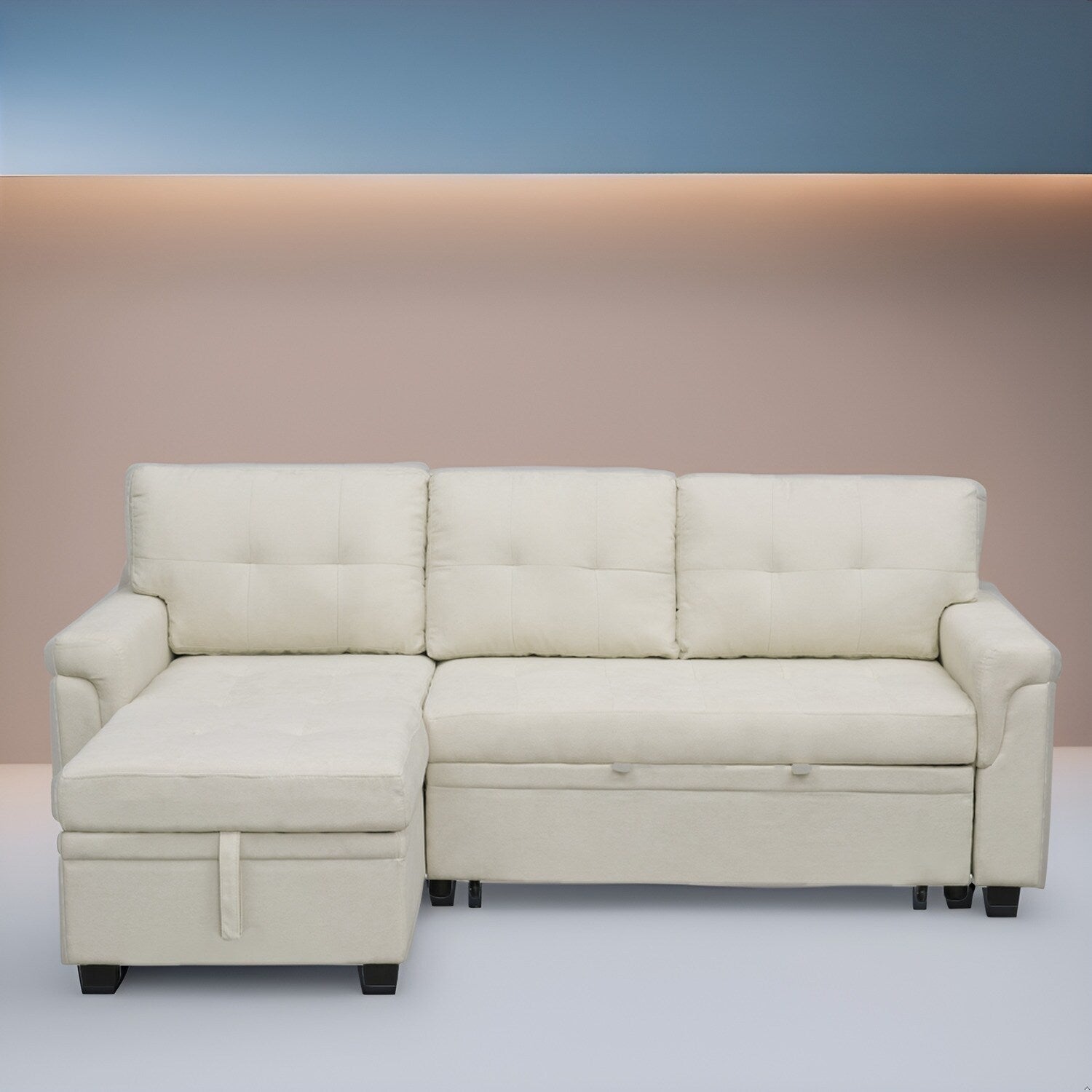 Canapé sectionnel réversible avec lit gigogne, méridienne de rangement dissimulée, pieds durables,