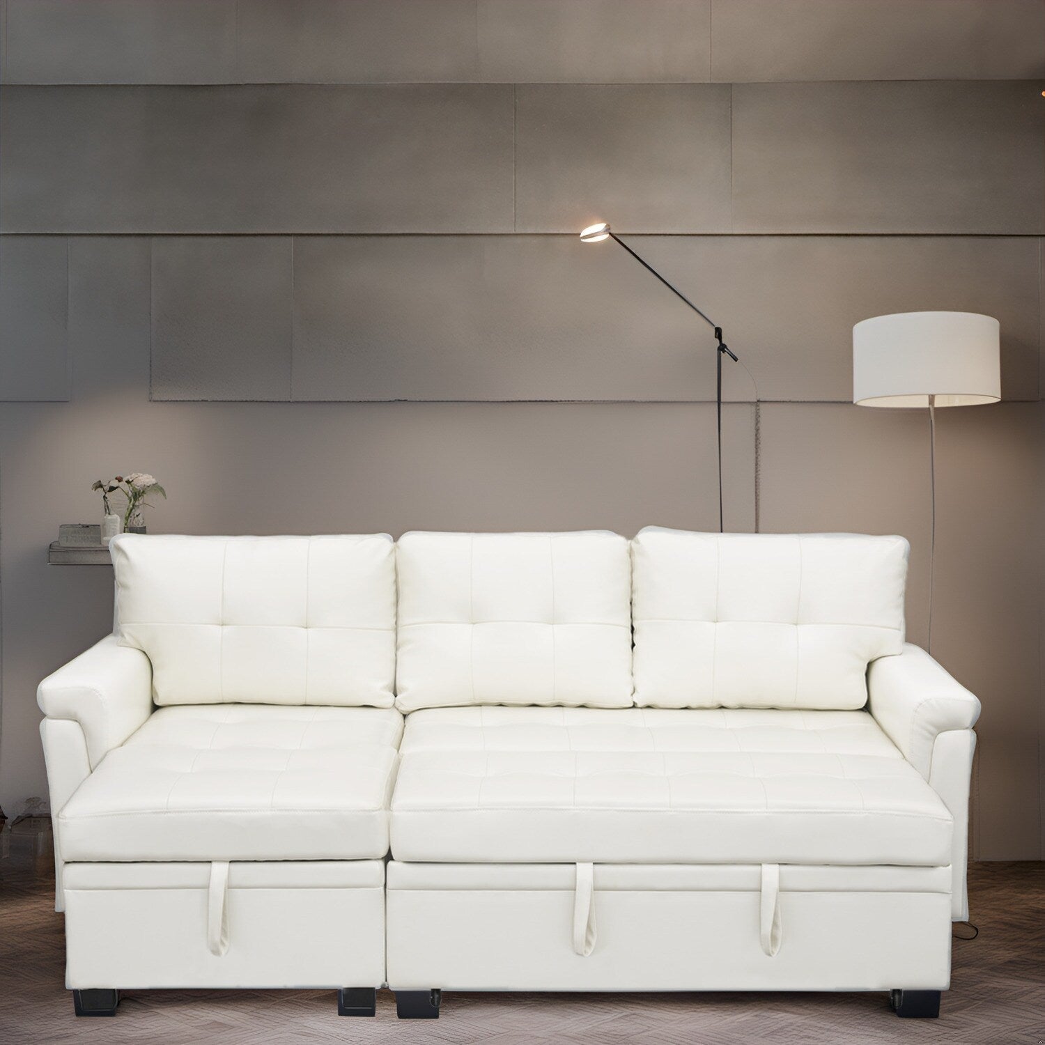 Canapé sectionnel réversible avec lit gigogne, méridienne de rangement dissimulée, pieds durables,