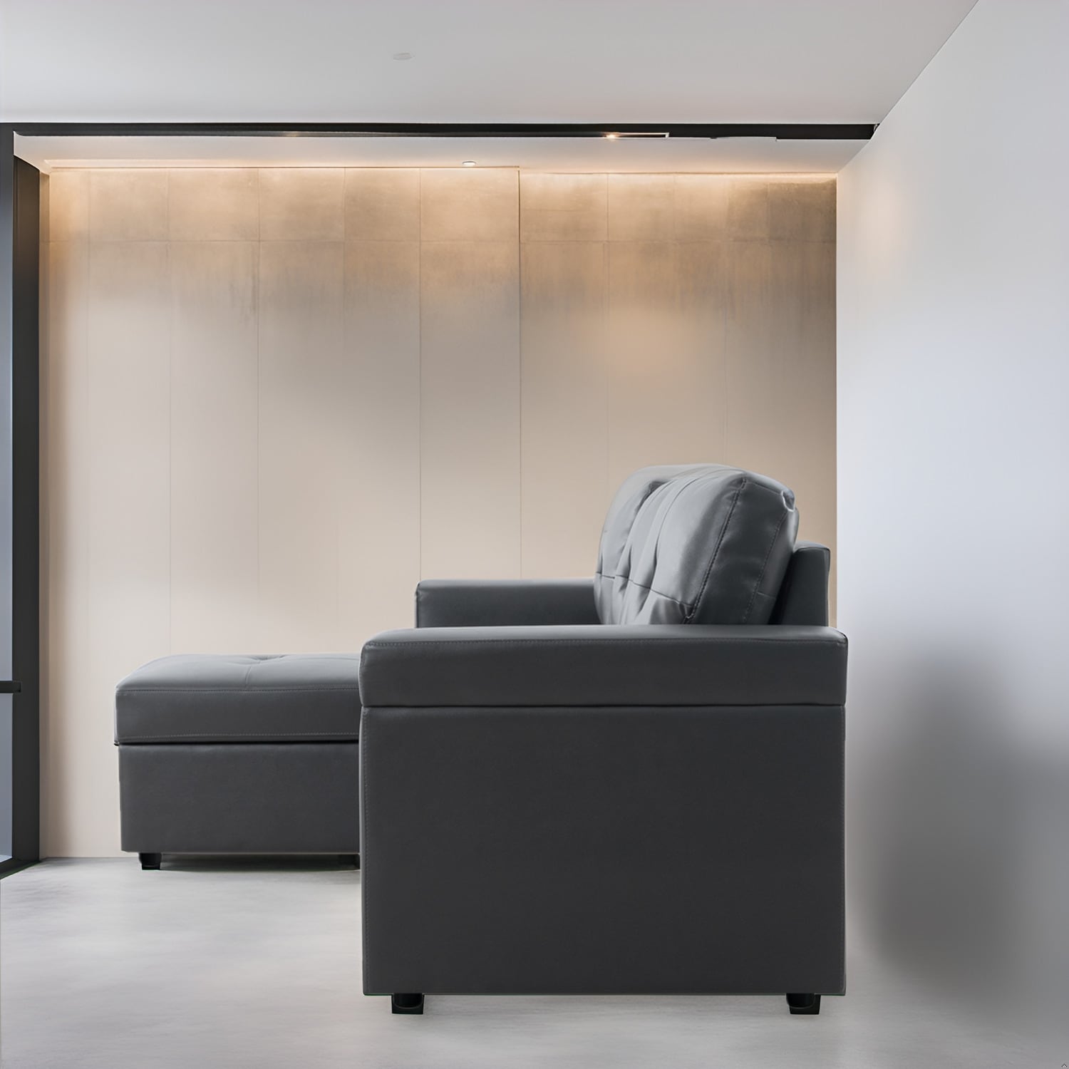 Canapé sectionnel réversible avec lit gigogne, méridienne de rangement dissimulée, pieds durables,