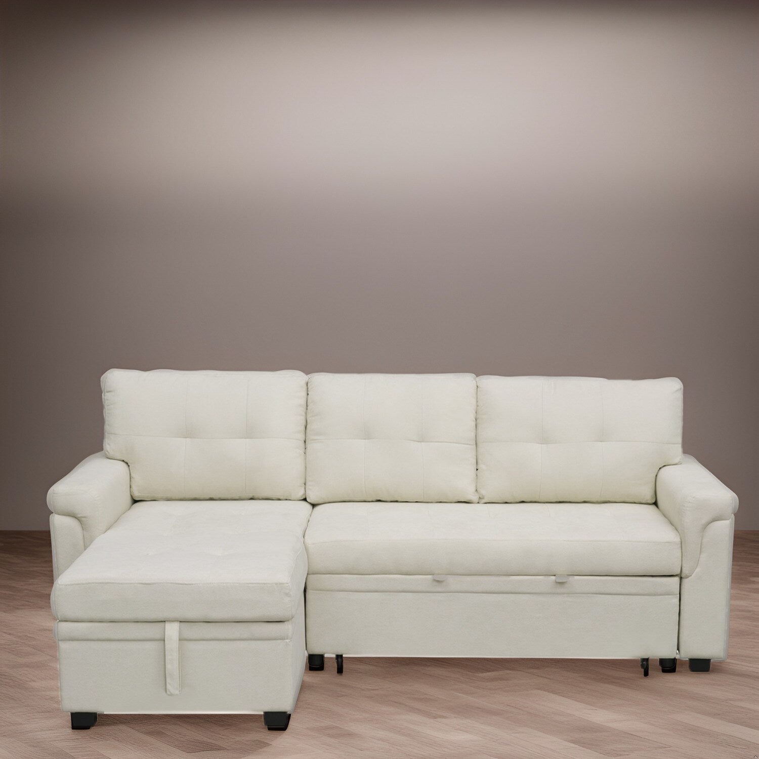 Canapé sectionnel réversible avec lit gigogne, méridienne de rangement dissimulée, pieds durables,