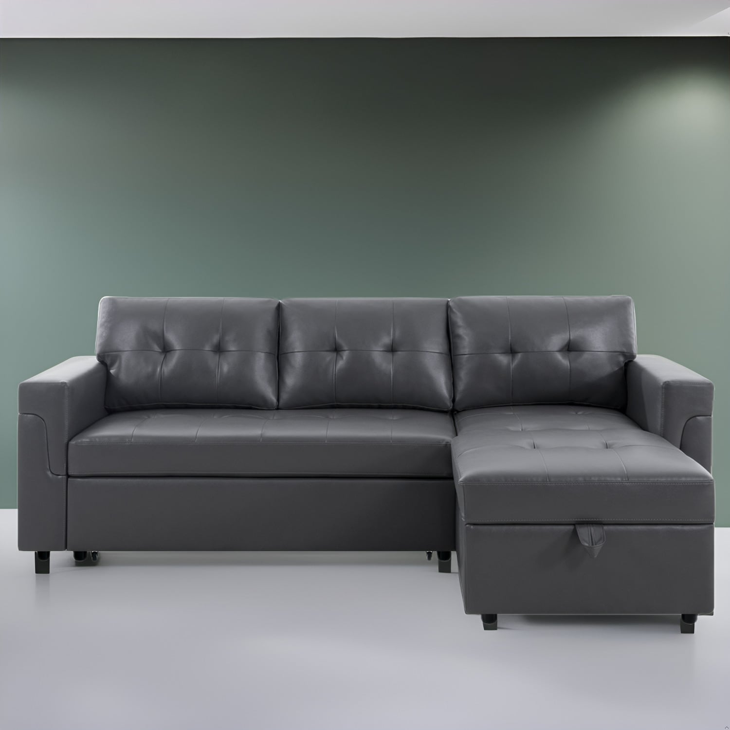 Canapé sectionnel réversible avec lit gigogne, méridienne de rangement dissimulée, pieds durables,