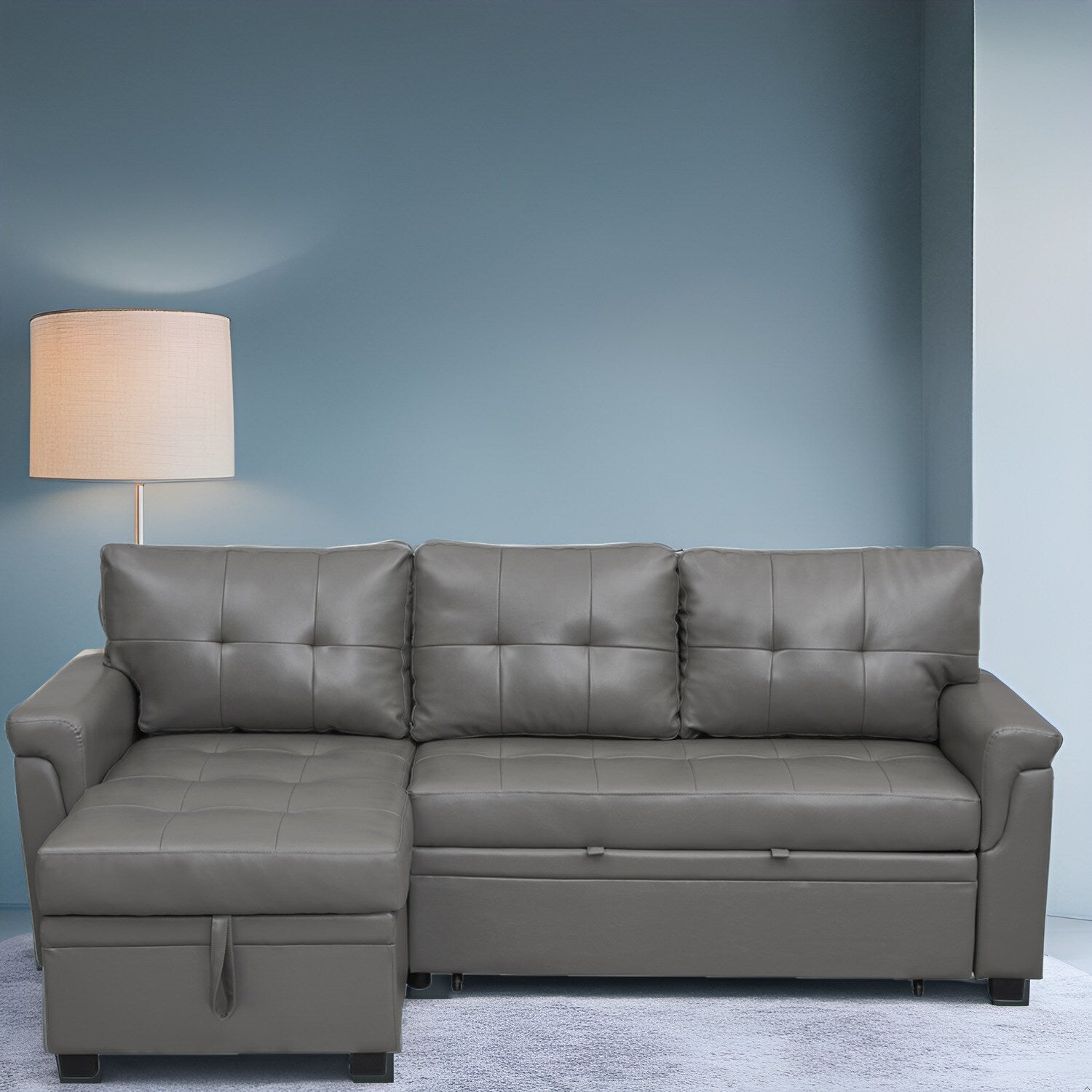 Canapé sectionnel réversible avec lit gigogne, méridienne de rangement dissimulée, pieds durables,