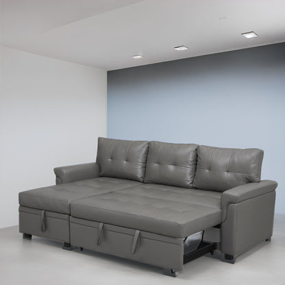 Canapé sectionnel réversible avec lit gigogne, méridienne de rangement dissimulée, pieds durables,