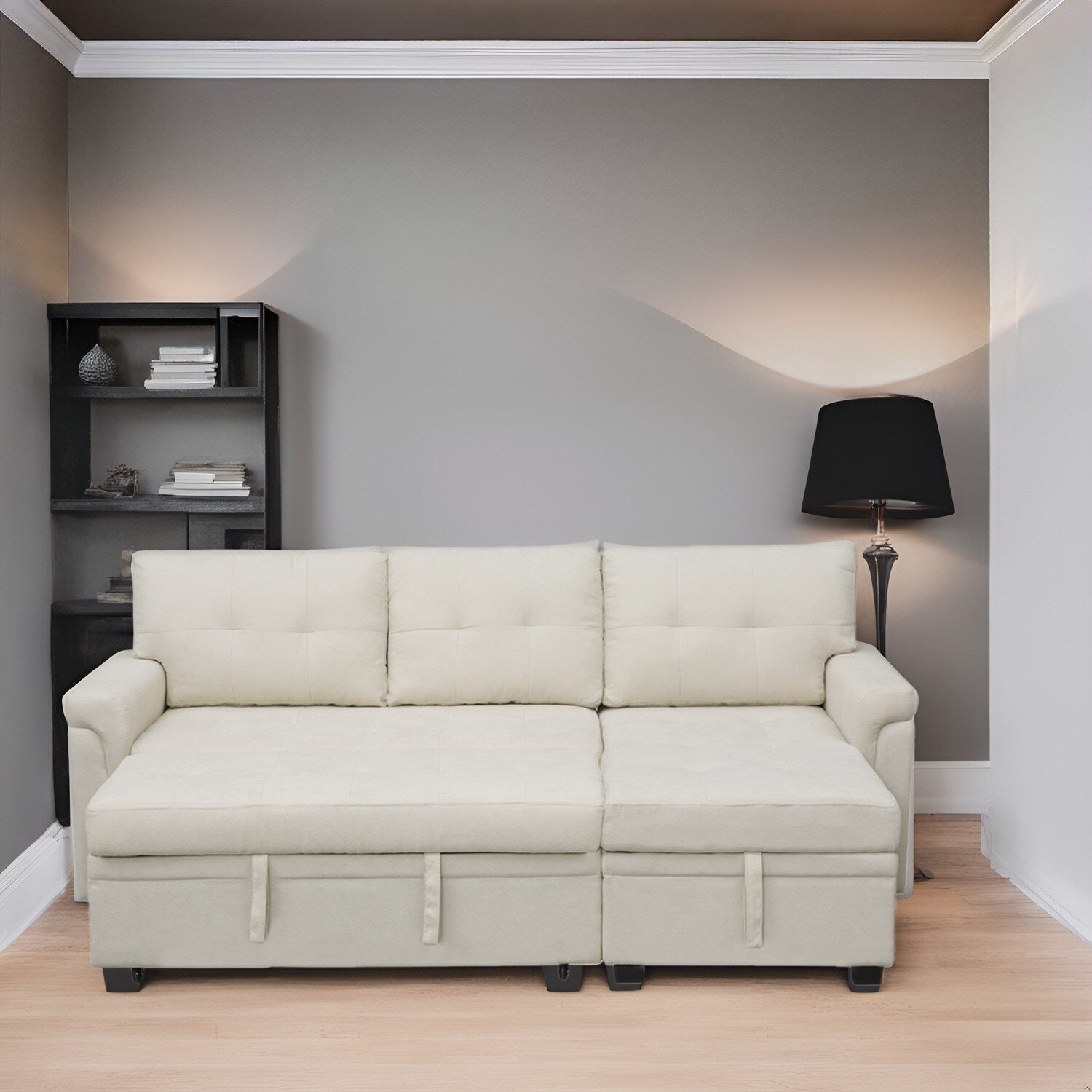 Canapé sectionnel réversible avec lit gigogne, méridienne de rangement dissimulée, pieds durables,