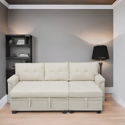 Canapé sectionnel réversible avec lit gigogne, méridienne de rangement dissimulée, pieds durables,