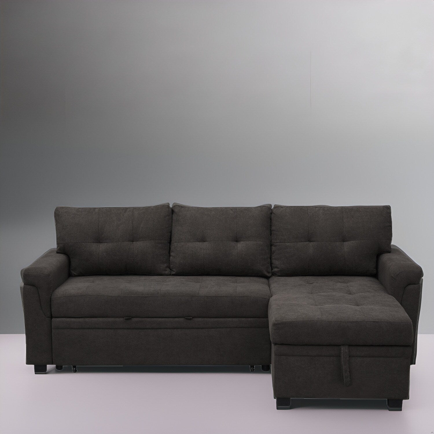 Canapé sectionnel réversible avec lit gigogne, méridienne de rangement dissimulée, pieds durables,