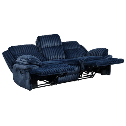 Canapé inclinable manuel double Rexy, velours côtelé bleu texturé, 95 pouces