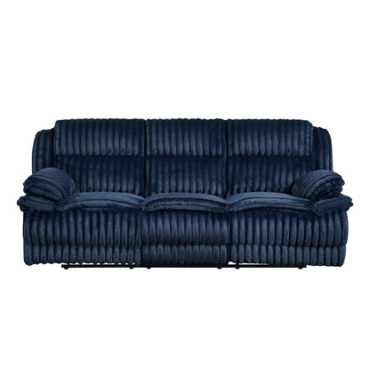 Canapé inclinable manuel double Rexy, velours côtelé bleu texturé, 95 pouces